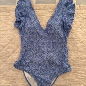 Summersalt Blue Patterned Kids Bodysuit with Ruffles